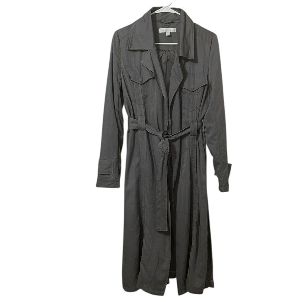 New York & Company Gray Tie Waist Lightweight Trench Coat Jacket(Size Small)